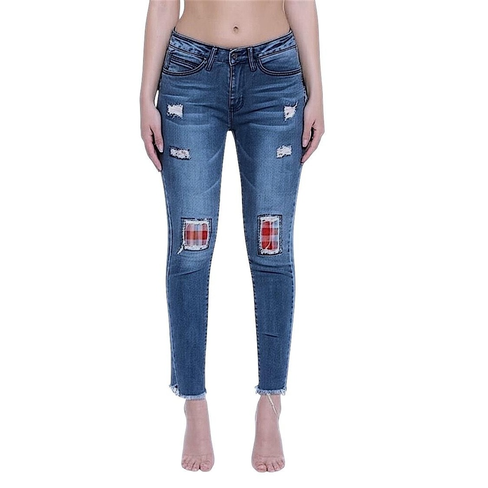 Hectik7 by Natalia Womens Blue‎ Distressed Patched Skinny Jeans Size 7 Junior